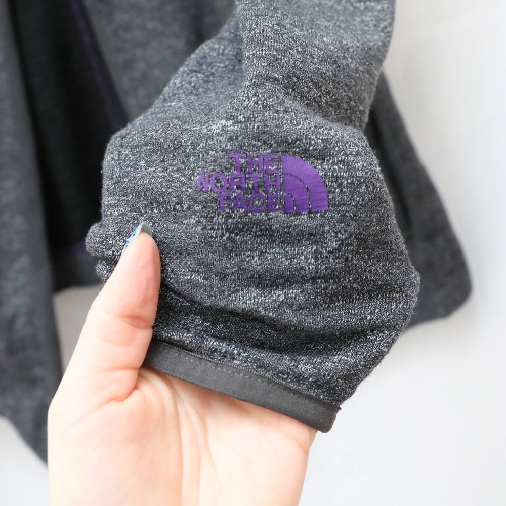 The North Face Spell Out Hooded Open Front Cardigan Sweater Gray XL cotton hike - Picture 5 of 11